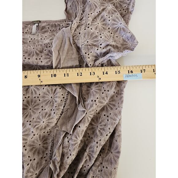 YOUNG FABULOUS & BROKE Gray Ruffle Short Sleeve Cotton Boho Hippie Top SZ S - Picture 7 of 8